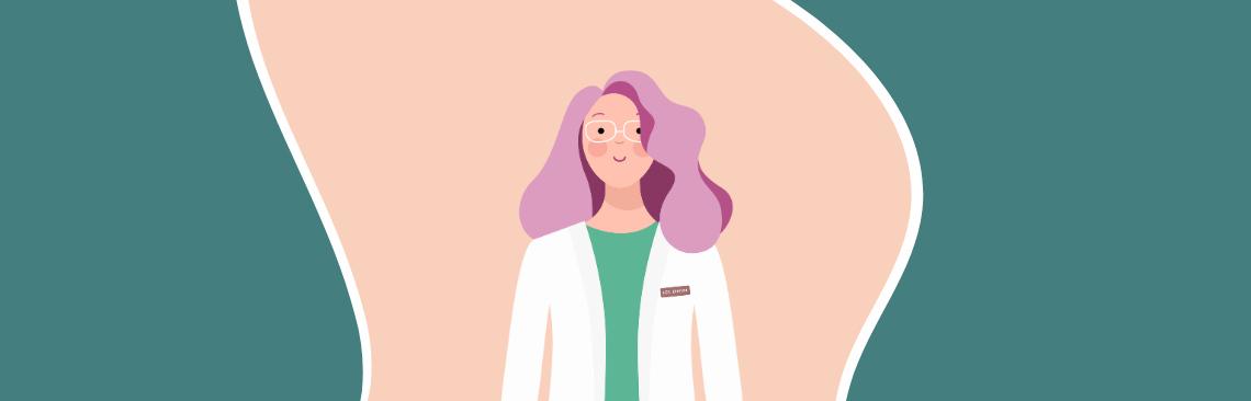Dietist i grafik mot en tvåfärgad bakgrund